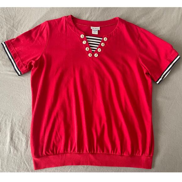 Vintage VICKI LANE short sleeve Red White and Blue nautical top SZ L - Picture 1 of 7